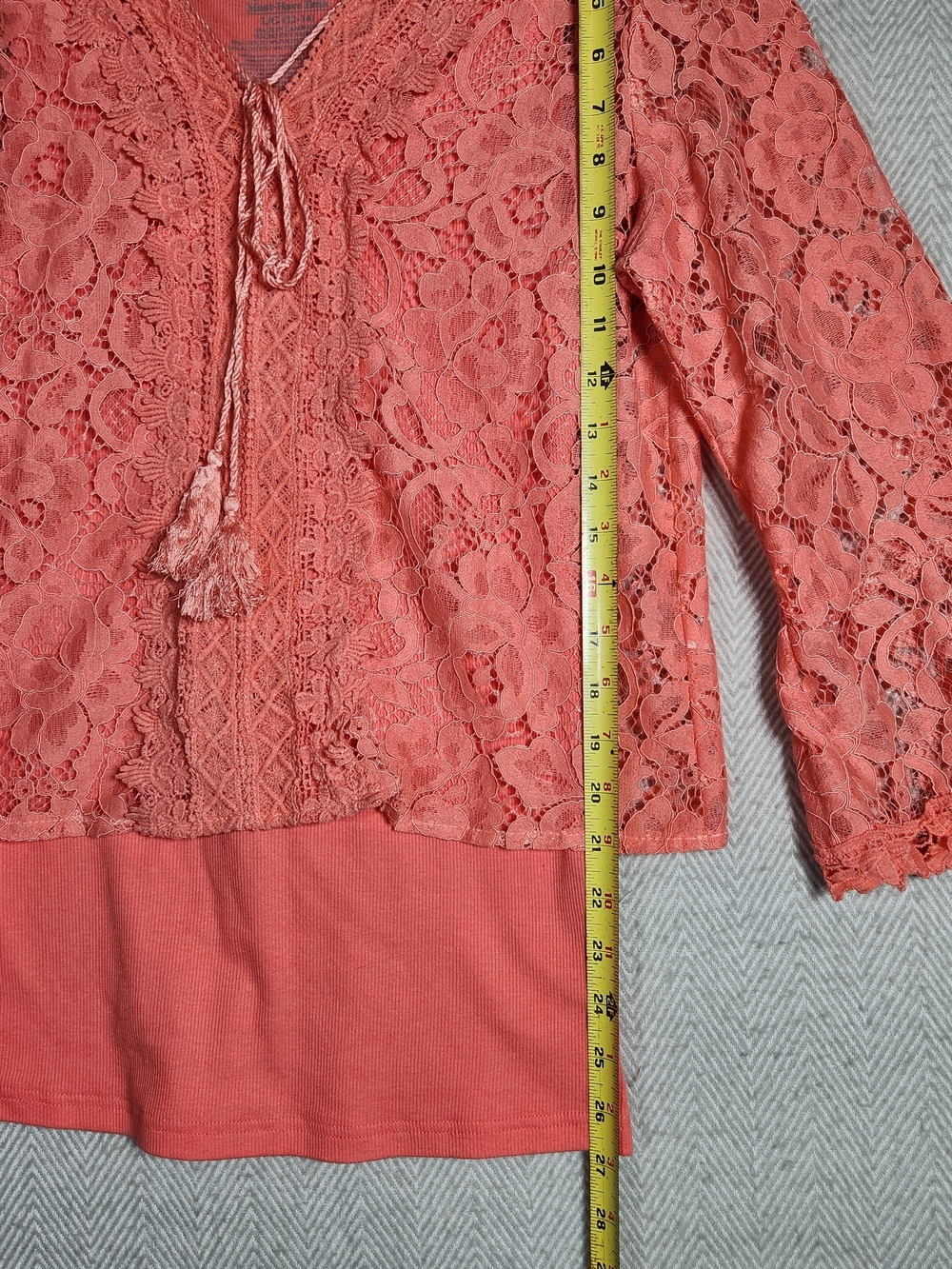 Lace Shorts Set Womens M Bell Sleeve Lace Top And Tank Under Coral - Picture 12 of 13